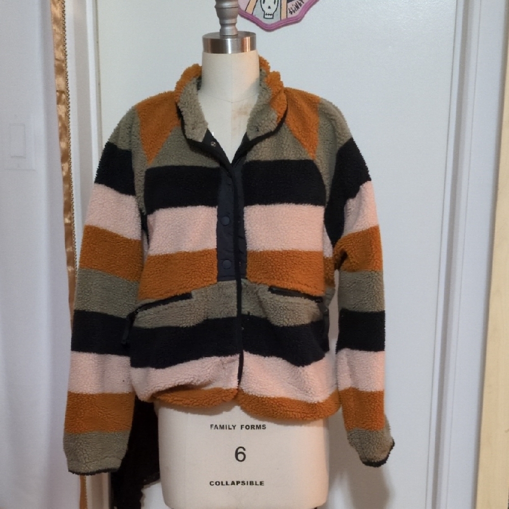 Free People Striped Sherpa Jacket